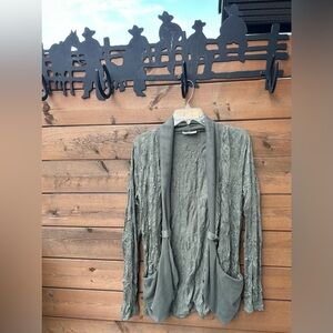 267. BELLE DU JOUR Women’s Draped Olive Green Cardigan Jacket